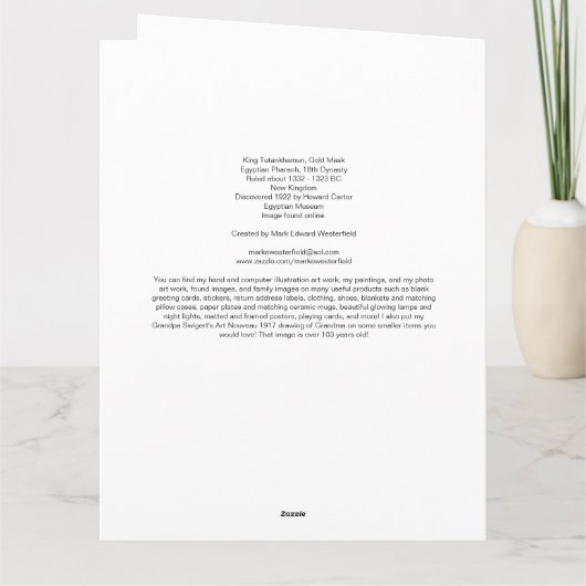 King Tutankhamun, Gold Mask, Egyptische Farao Kaart (Achterkant)