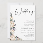 King White Protea Wedding Calligraphy Wedding Kaart (Voorkant)