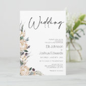 King White Protea Wedding Calligraphy Wedding Kaart (Staand voorkant)
