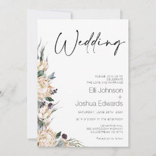 King White Protea Wedding Calligraphy Wedding Kaart