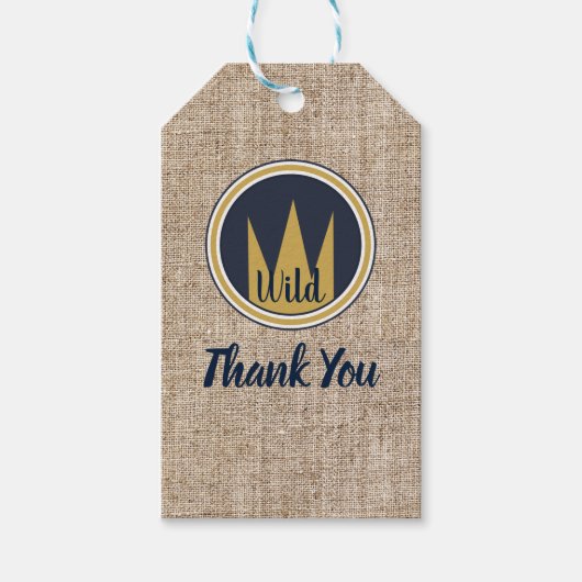King Wild Thing Gold Crown Burlap Birthday Party Cadeaulabel (Voorkant)
