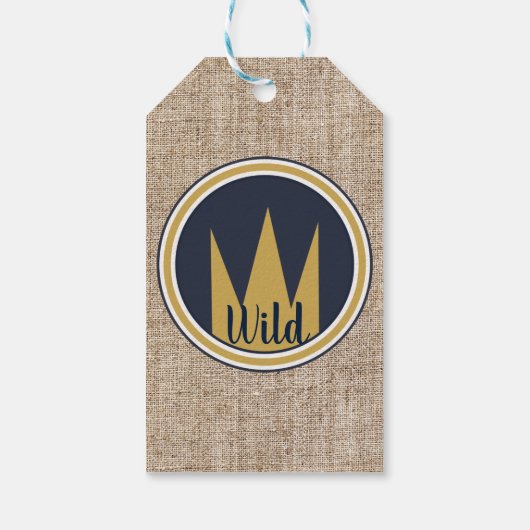King Wild Thing Gold Crown Burlap Birthday Party Cadeaulabel (Achterkant)