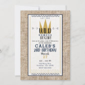 King Wild Thing Gold Crown Burlap Birthday Party Kaart (Voorkant)