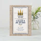 King Wild Thing Gold Crown Burlap Birthday Party Kaart (Staand voorkant)