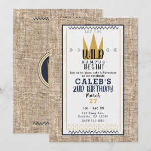 King Wild Thing Gold Crown Burlap Birthday Party Kaart