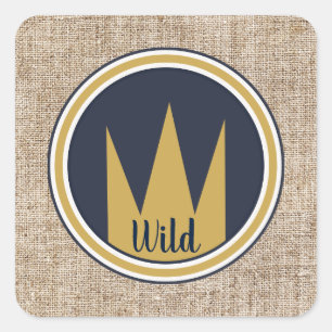 King Wild Thing Gold Crown Burlap Birthday Party Vierkante Sticker