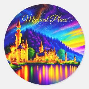 Kingdom Castle Shine Reflection Fantasy River Ronde Sticker