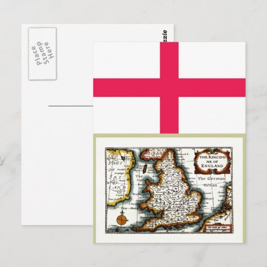 Kingdome of England (Koninkrijk Engeland) Map/Flag Briefkaart (Voorkant / Achterkant)