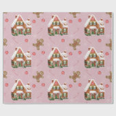 Kingerbrood Roze kerstpapier Cadeaupapier (Vlak)