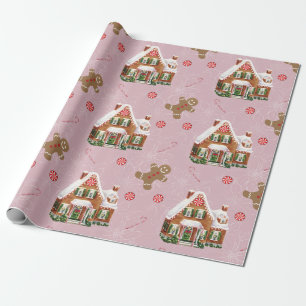 Kingerbrood Roze kerstpapier Cadeaupapier