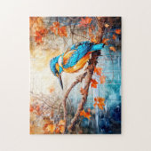 Kingfisher above pond in painterly style legpuzzel (Verticaal)