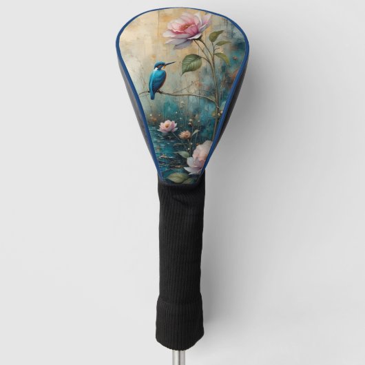 Kingfisher and pink roses golfheadcover (Voorkant)