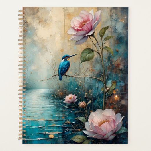Kingfisher and pink roses planner (Voorkant)