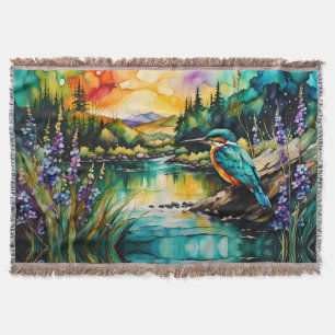 Kingfisher bergen, water en wilde bloemen deken