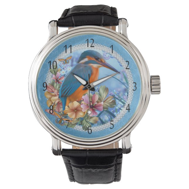 Kingfisher Bird Art  lederen bandhorloge Horloge (Voorkant)