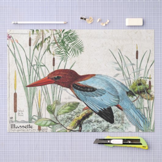 Kingfisher Bird Cattail Pond Wildlife Weefpapier Tissuepapier (Craft)