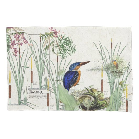 Kingfisher Bird Cattails Pond Wildlife Pillowcase Kussensloop (Voorkant)