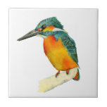 Kingfisher Bird Oranje en Green Waterverf Tegeltje<br><div class="desc">Een elegante waterverf schilderij van een ijsvogel met levendige oranje en groene kleuren die op een boomtak zijn aangebracht.</div>
