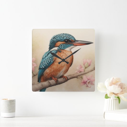 Kingfisher Bird Vierkante Klok (Huis)