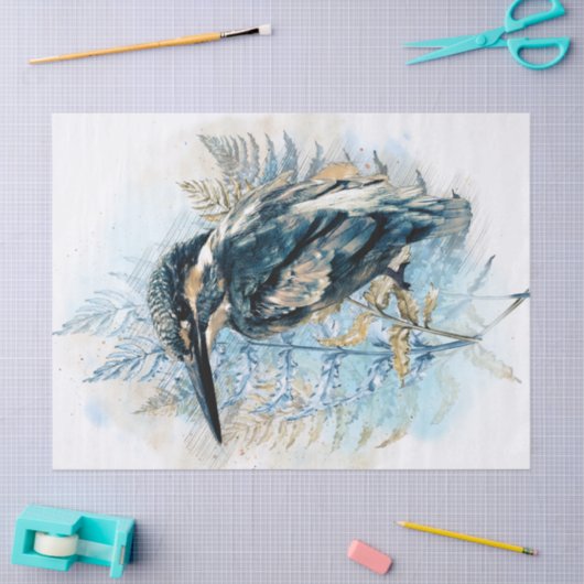Kingfisher Bird Waterverf Art Tissuepapier (Craft)
