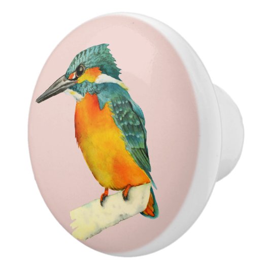 Kingfisher Bird Waterverf Painting Keramische Knop (Rechts)
