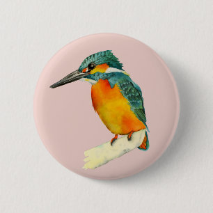 Kingfisher Bird Waterverf Painting Ronde Button 5,7 Cm
