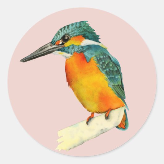 Kingfisher Bird Waterverf Painting Ronde Sticker (Voorkant)