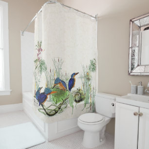 Kingfisher Birds Cattails Pond Shower Curtain Douchegordijn