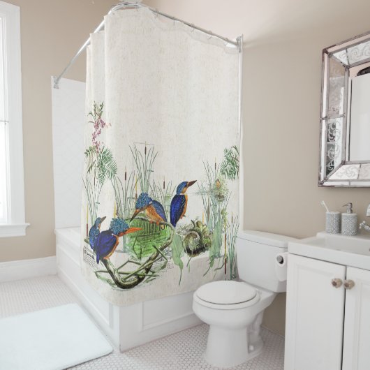 Kingfisher Birds Cattails Pond Shower Curtain Douchegordijn (In situ)