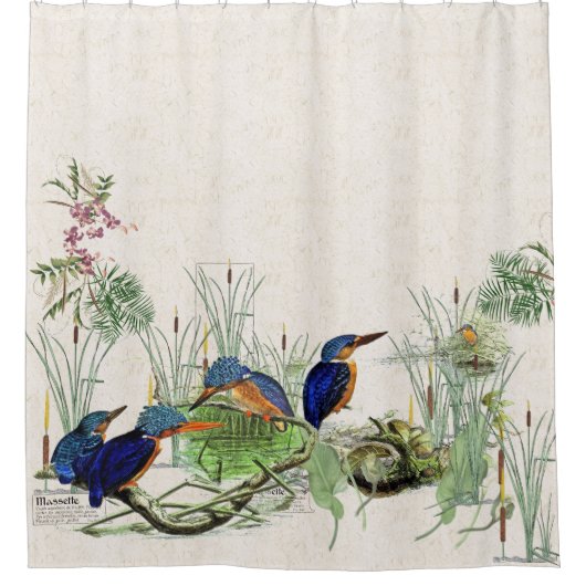 Kingfisher Birds Cattails Pond Shower Curtain Douchegordijn (Voorkant)