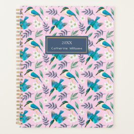 Kingfisher Birds Floral Pink Patroonnaam Planner