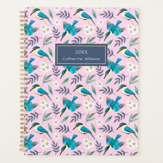 Kingfisher Birds Floral Pink Patroonnaam Planner (Voorkant)