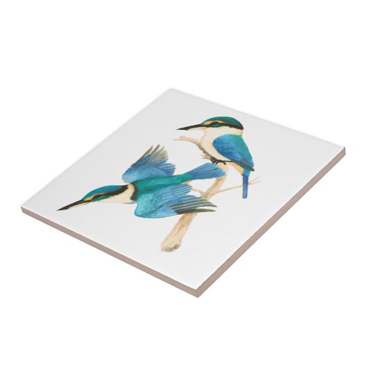 Kingfisher Birds Waterverf White Tegeltje (Zijkant)