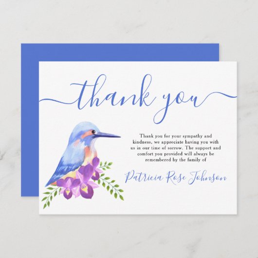 Kingfisher Blue Bird Funeral Dank je Kaart (Voorkant / Achterkant)