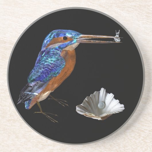 KINGFISHER, Blue Sapphire, Black Zandsteen Onderzetter (Voorkant)