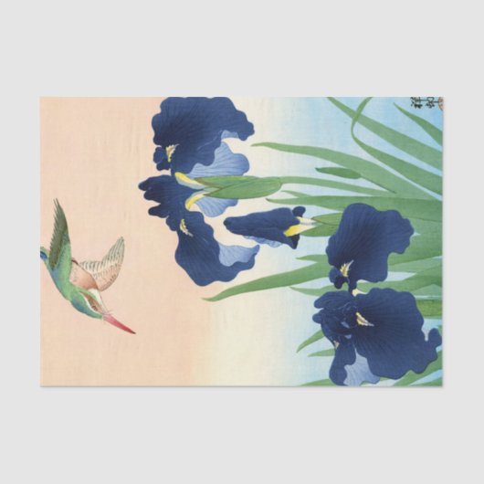 Kingfisher boven Irises, 1926, door Ohara Koson Tissuepapier (Voorkant)