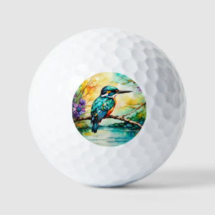 Kingfisher boven water en wilde bloemen golfballen