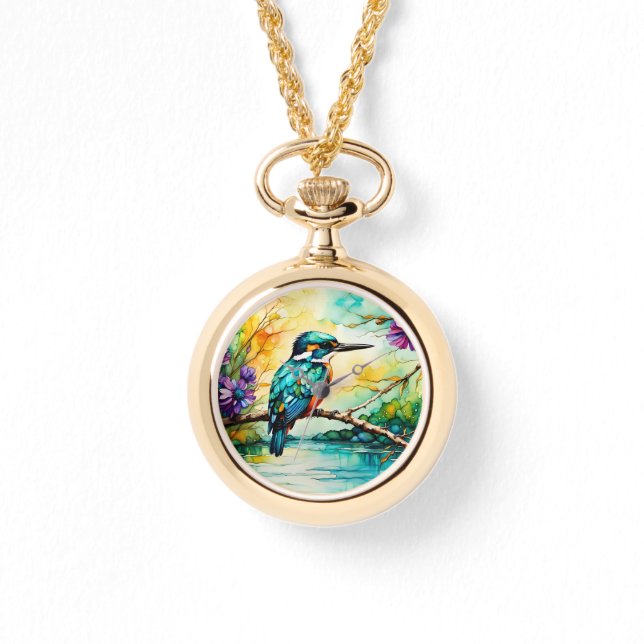 Kingfisher boven water en wilde bloemen horloge (Voorkant)