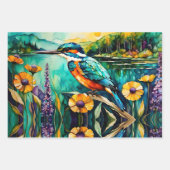Kingfisher boven water en wilde bloemen inpakpapier vel (Voorkant 3)