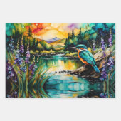 Kingfisher boven water en wilde bloemen inpakpapier vel (Voorkant 2)