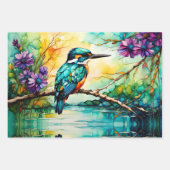 Kingfisher boven water en wilde bloemen inpakpapier vel (Voorkant)