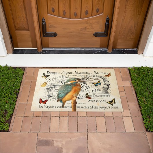 Kingfisher & Butterflies Franse advertentie Deurmat (Buiten)