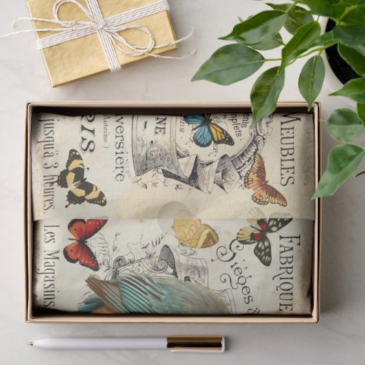 Kingfisher & Butterflies Oudfrans Ad Decoupage 2 Tissuepapier (Geschenk)