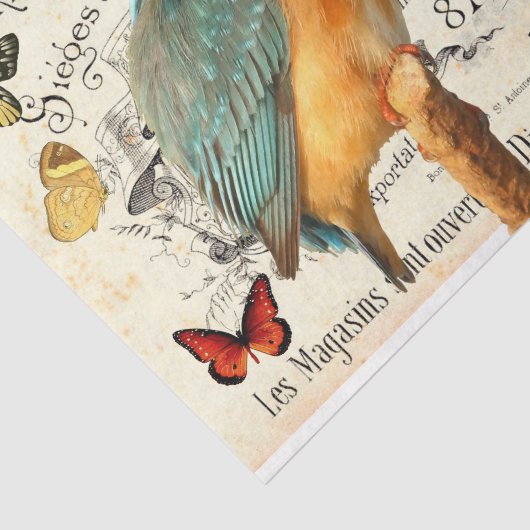 Kingfisher & Butterflies Oudfrans Ad Decoupage 2 Tissuepapier (Detail)