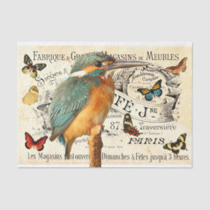Kingfisher & Butterflies Oudfrans Ad Decoupage 2 Tissuepapier