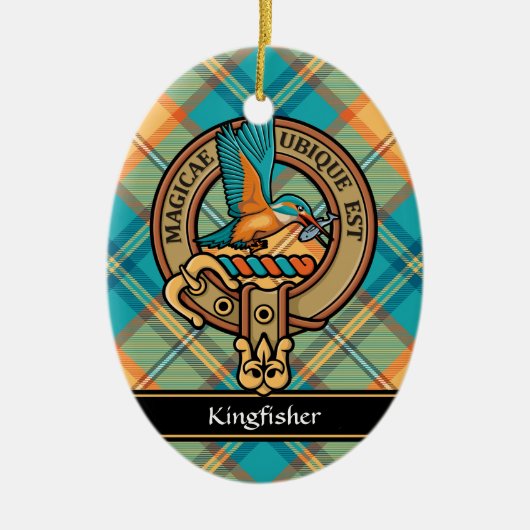 Kingfisher Crest over Tartan Keramisch Ornament (Voorkant)