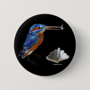 KINGFISHER, Electric Blue, Black Ronde Button 5,7 Cm