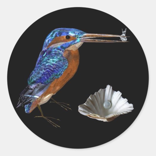 KINGFISHER, Electric Blue, Black Ronde Sticker (Voorkant)
