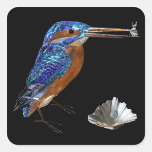 KINGFISHER, Electric Blue, Black Vierkante Sticker