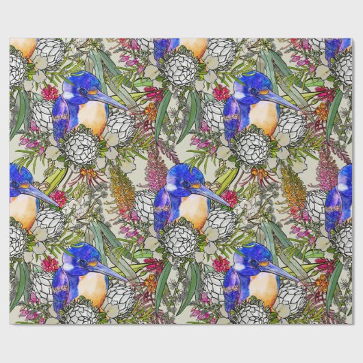 Kingfisher en Native Australian Flowers Cadeaupapier (Vlak)